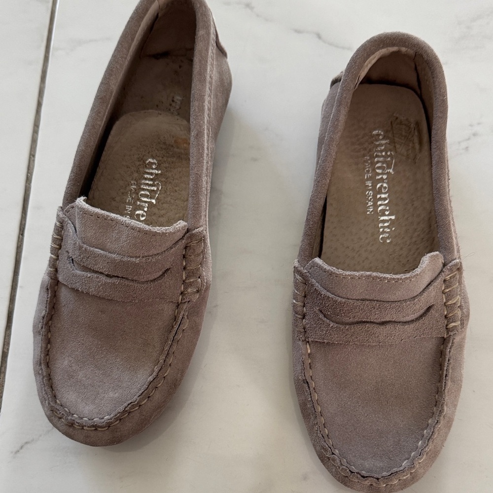 Suede Penny Loafers in Taupe